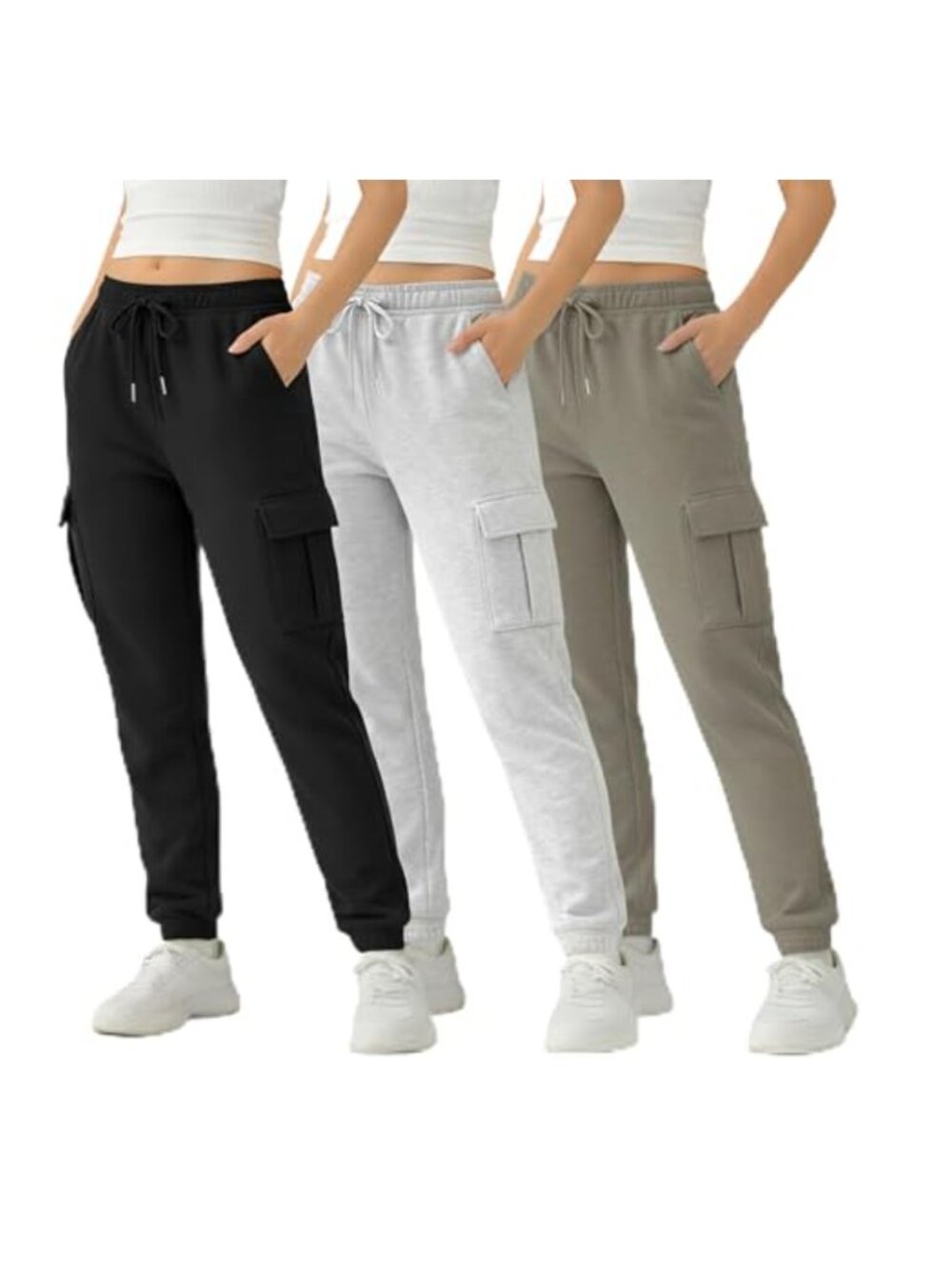 Fleece Cargo Joggers Tapered Elastic Cuff 4 Pockets Womens